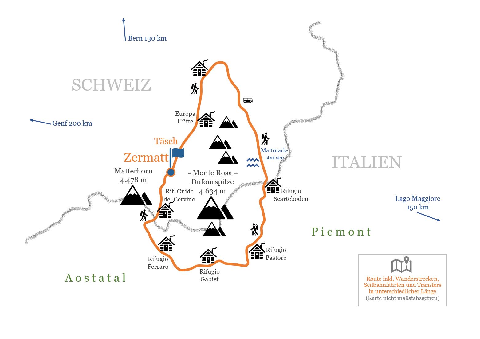Routenplan: Tour de Monte Rosa inkl. Matterhorn