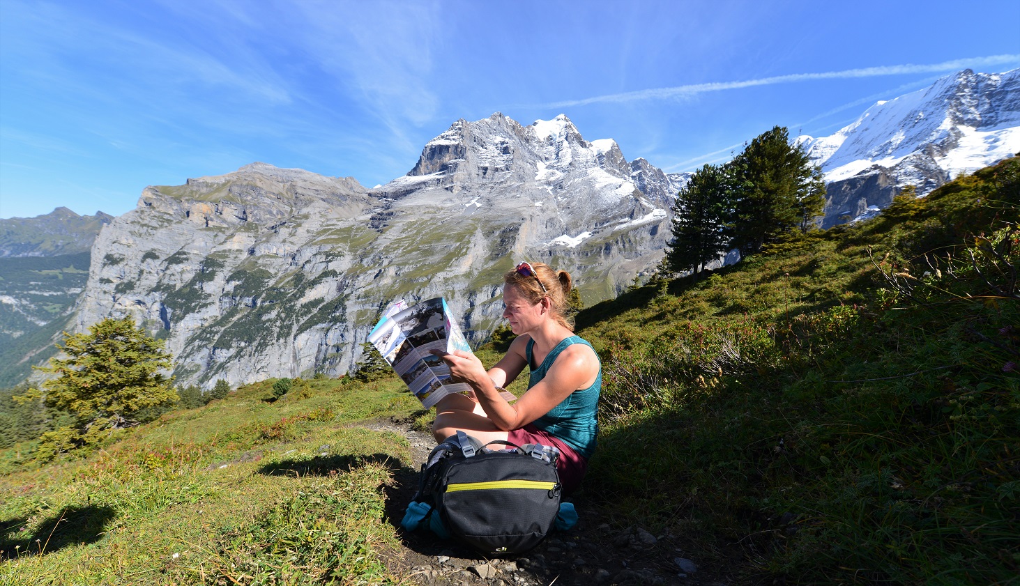 Links Schwarzmönch, mittig im Hintergrund die Jungfrau