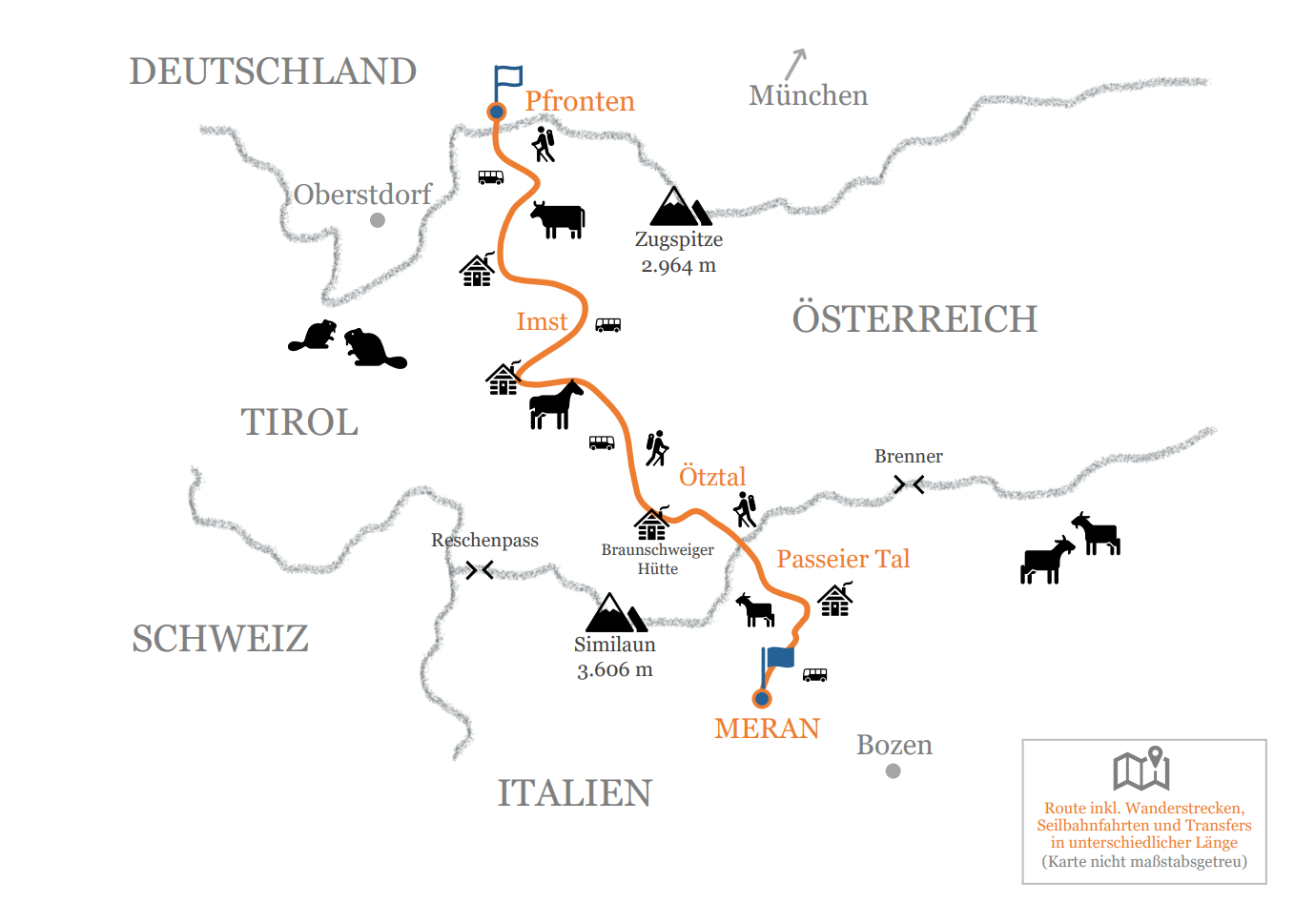 Routenplan: Alpenüberquerung mit Familie — E5 mit Kindern, Komfort und Gepäcktransport